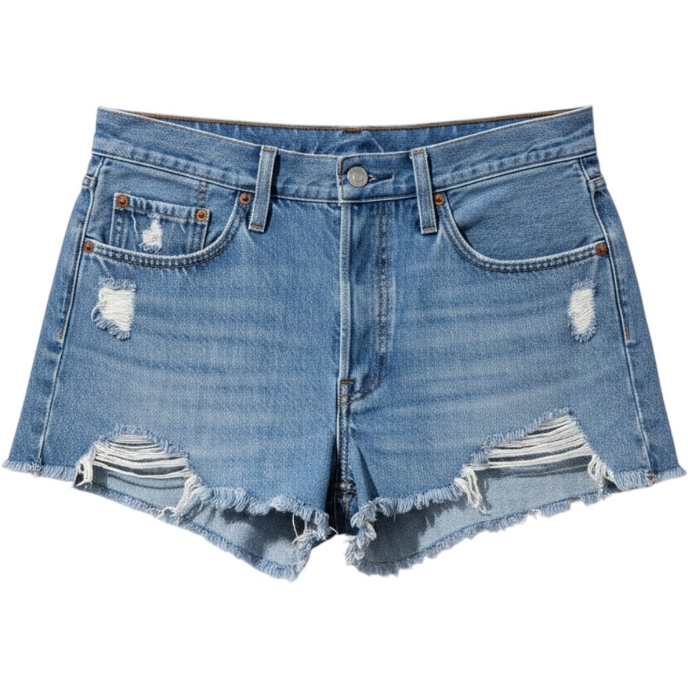 Levis 501 Original Distressed Denim Shorts W28 Medium Wash High Rise 56327-0193